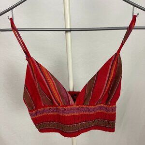 Bohemian Earthy Tone Striped Adjustable Stretchy Tank Bra Cropped Size M/L